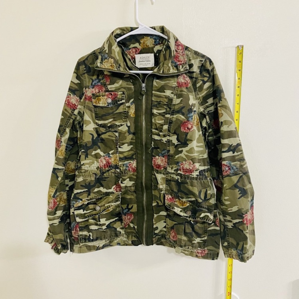Ashley By 26 International Olive Green Camo Floral Utility Jacket